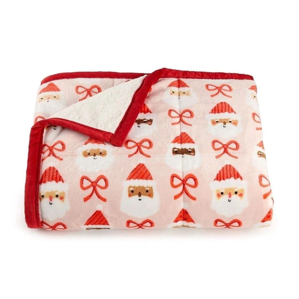 Cuddl Duds Super Soft Christmas Santa Reversible Faux Sherpa Throw 50x60